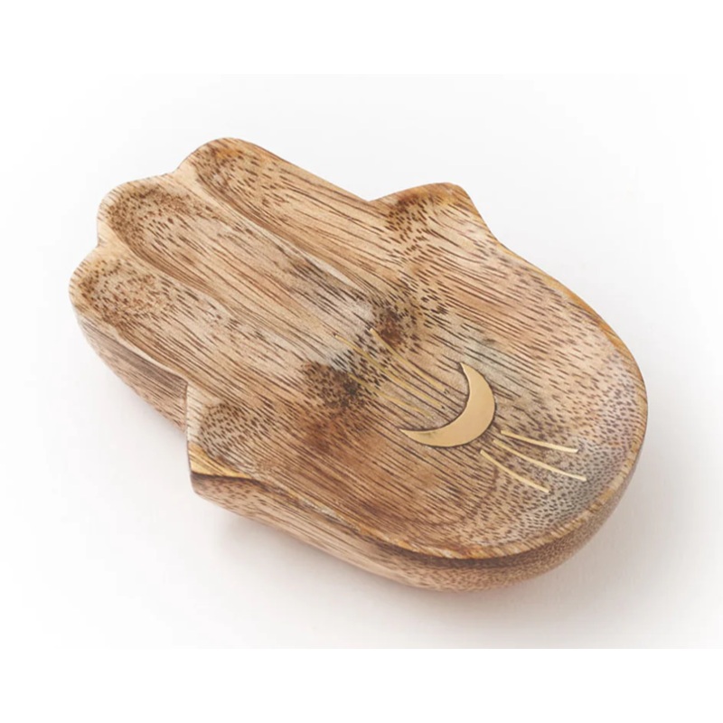 Drishti Hamsa Jewelry Tray Trinket Dish – Wood, Brass inlay
