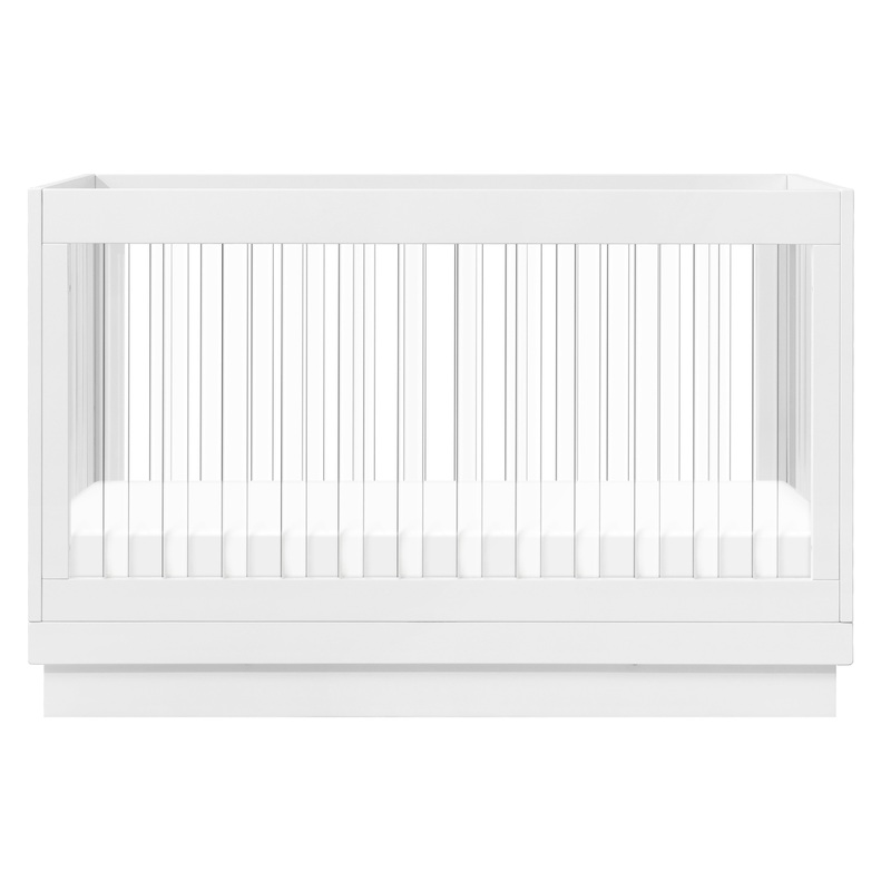 Babyletto Harlow Acrylic 3-in-1 Convertible Crib with Toddler Bed Conversion Kit White with White Base and Acrylic Slats