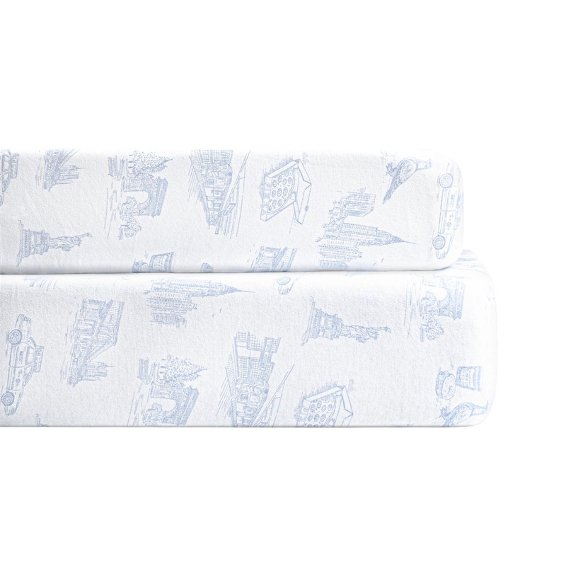 Bellini NYC Toile Organic Jersey Cotton Crib Sheet and Changing Pad Cover Set NYC Toile Blue