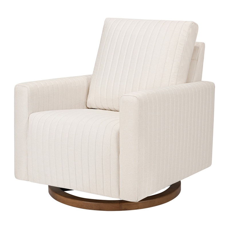 Poe Channeled Swivel Glider Performance Cream Eco-Weave with Dark Wood Base