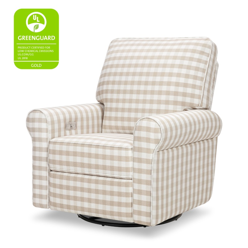 Sale Ends 10/14 Monogram Power Monroe Recliner and Swivel Glider in Eco-Performance Fabric with USB port | Water Repellent & Stain Resistant Tan Gingham