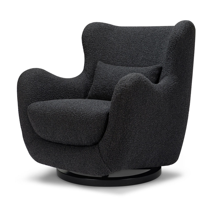 Solstice Swivel Glider Black Boucle with Black Wood Base
