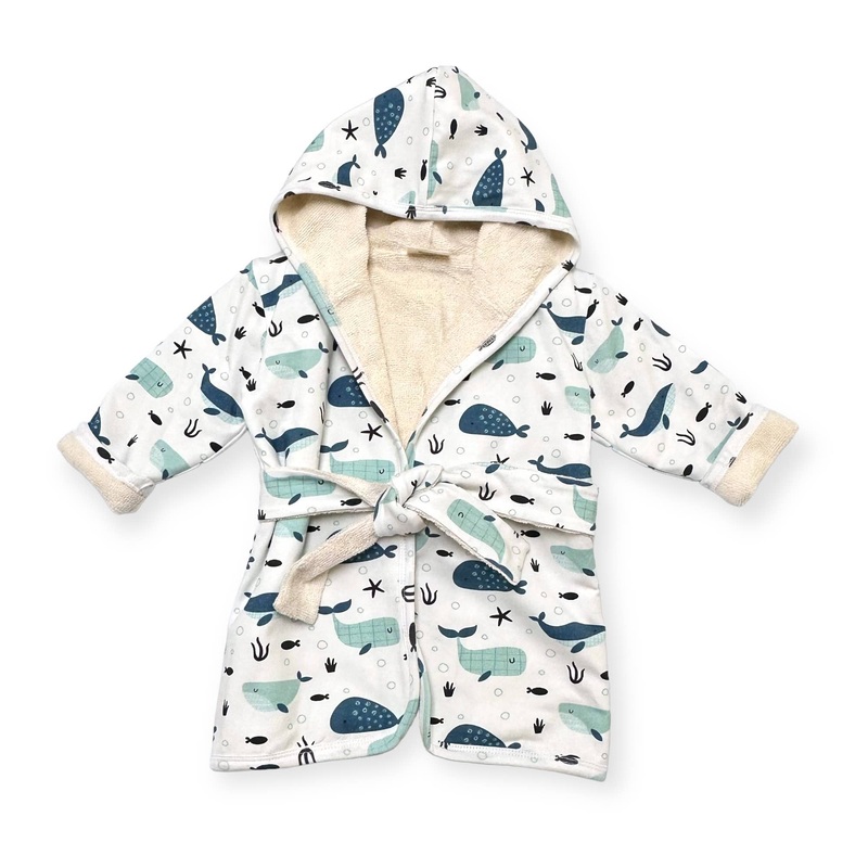 Whales Baby Hooded Bathrobe: White (One Size)