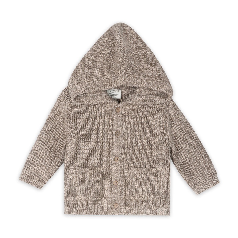 Chunky Knit Hooded Jacket Cocoa Heather Mix 6-12m