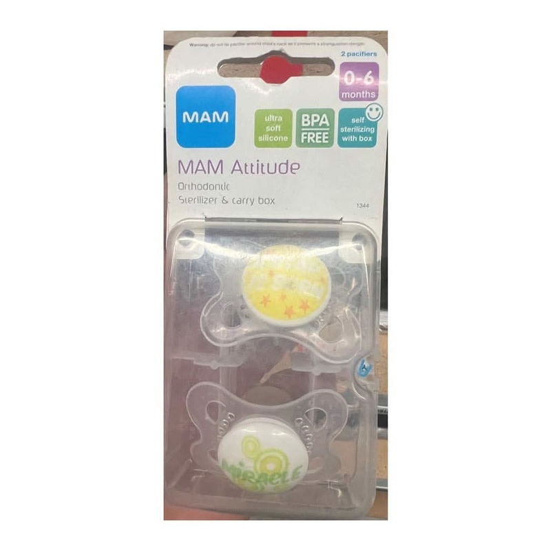 MAM Attitude Pacifiers 2 Pack for 0-6 Months, Yellow/Green