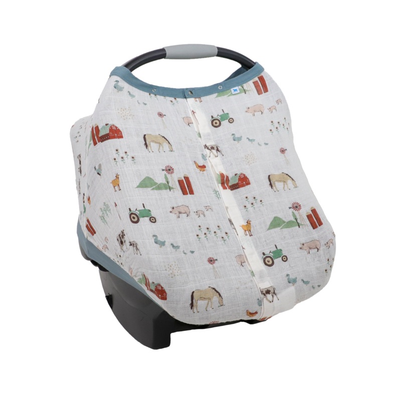 Cotton Muslin Car Seat Canopy – Farmyard Farmyard