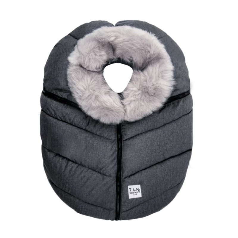 7AM Enfant Faux Fur Car Seat Cocoon Heather Beige White Fur