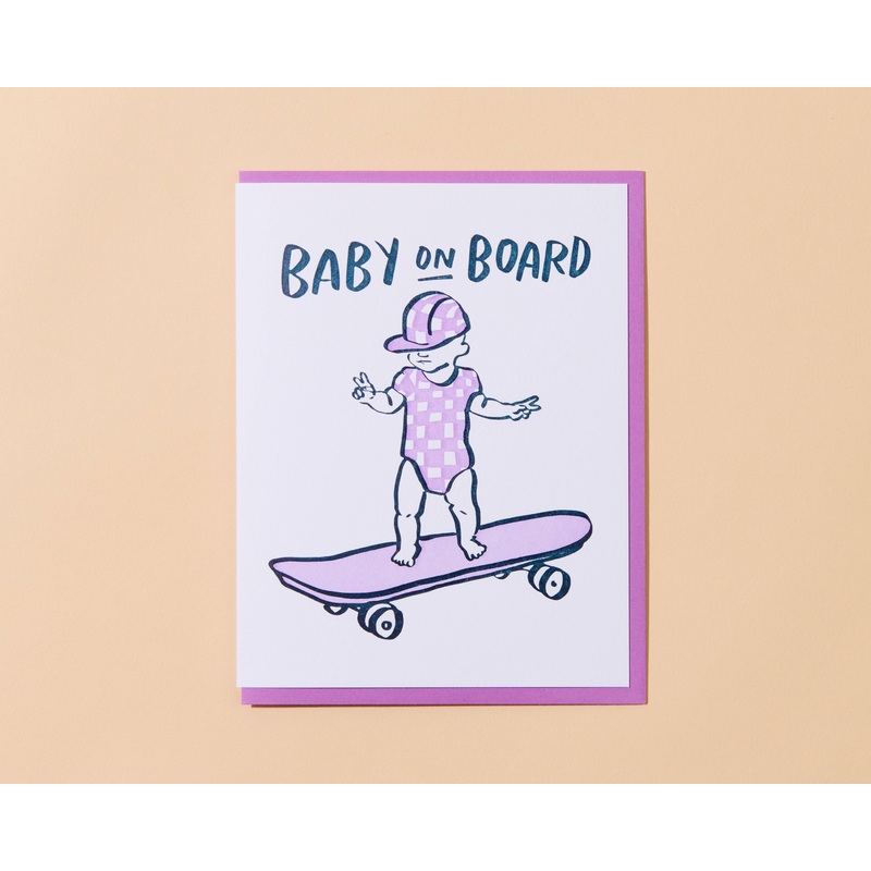 Baby on Board Skateboard Letterpress Baby Pregnancy Card