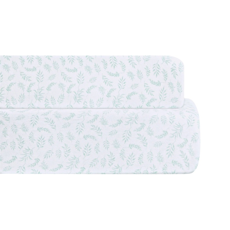 Bellini Leaves Organic Jersey Cotton Crib Sheet and Changing Pad Cover Set Sage Leaves