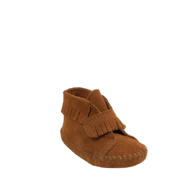 Minnetonka Suede Fringe Bootie with Strap – Brown 1 (0-3 mos)