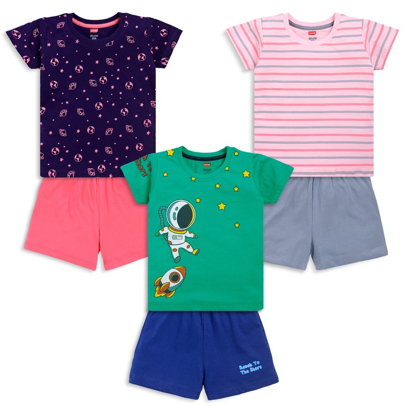 Baby Boys Pack Of 3 Half Sleeve T-Shirt & Shorts Set 100% Cotton M – 3 to 6 Months