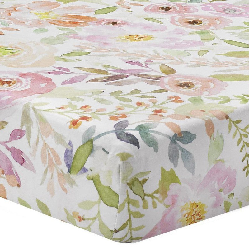Liz and Roo Blush Watercolor Floral Crib Sheet – Bamboo Viscose