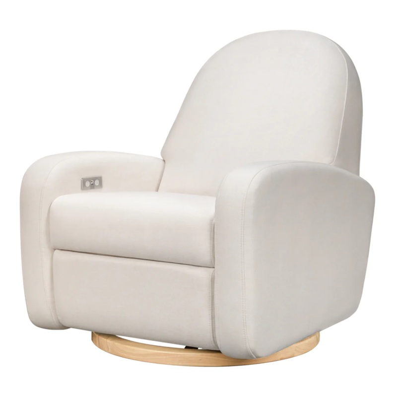 Babyletto Nami – ELECTRONIC Glider Recliner Eco-Performance Fabric: Performance Beach Eco-Weave with Light Wood Base