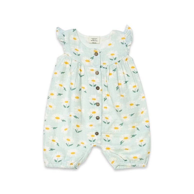 Daisies Ruffle & Button Baby Short Romper (Organic Muslin) Pastel Green 0-3M