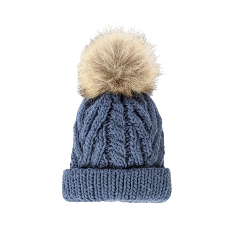 Huggalugs Slate Blue Pom Pom Beanie NB