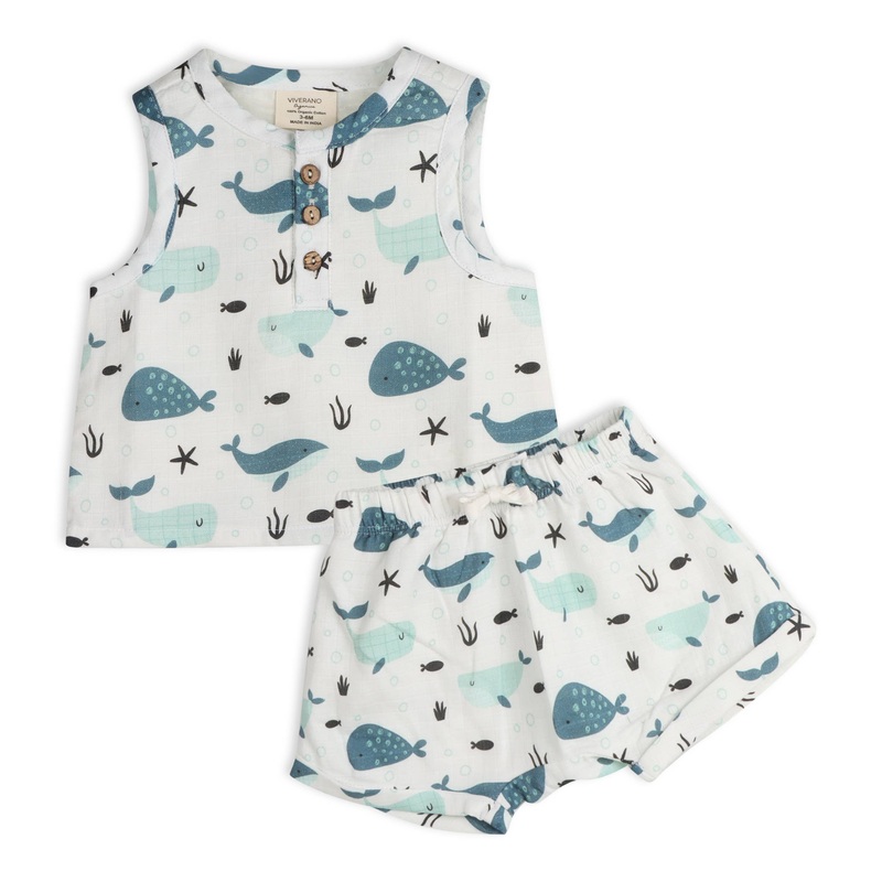 Whales Baby Top+Shorts 3-6M