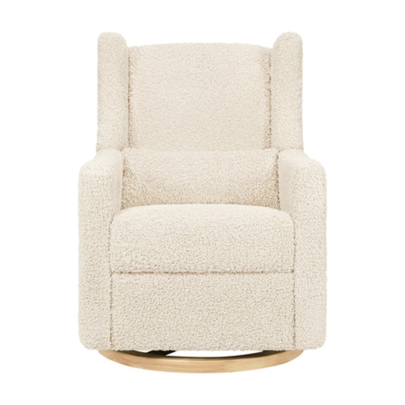 Babyletto Kiwi – ELECTRONIC Glider Recliner w/USB port- Textured Almond Teddy Loop/ Light Wood Base