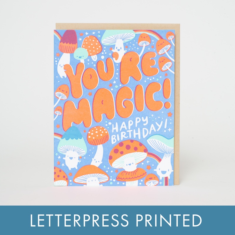 Birthday Magic Mushrooms Letterpress Greeting Card by Hello!Lucky paper tab