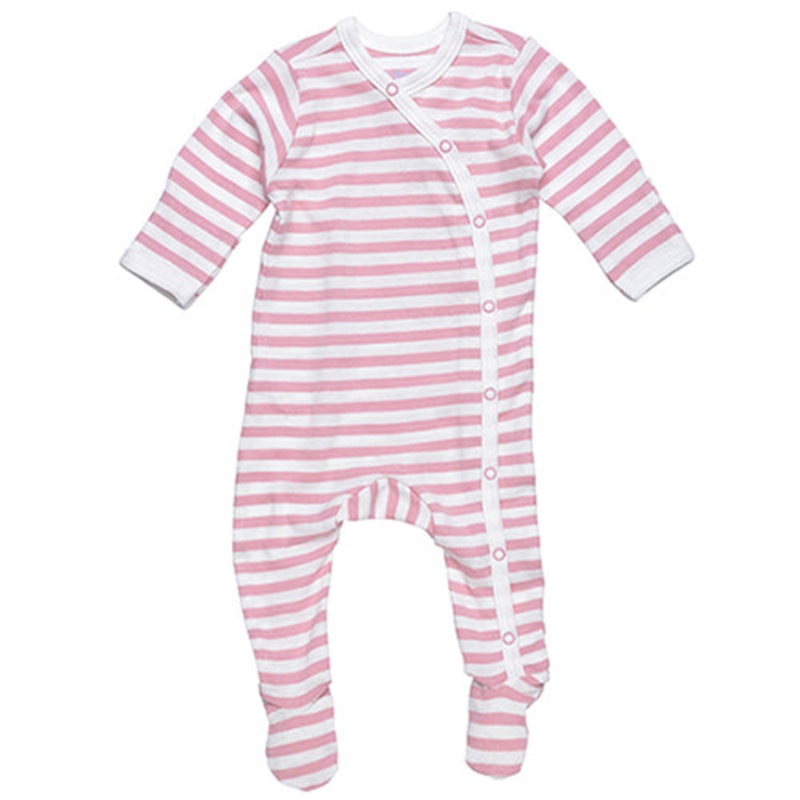 Under The Nile Side Snap Footie – Blush/Off White Stripe Preemie