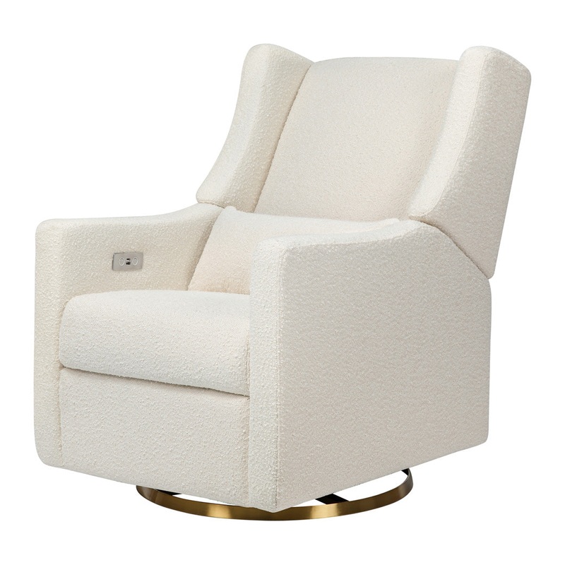 Kiwi Electronic Glider Recliner Ivory Boucle with Gold Base