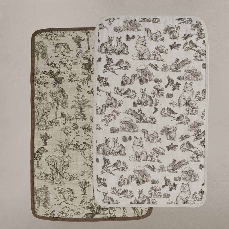 Oilo Fable Burp Cloth 2 Pack- Vintage Safari & Woodland Organic Muslin