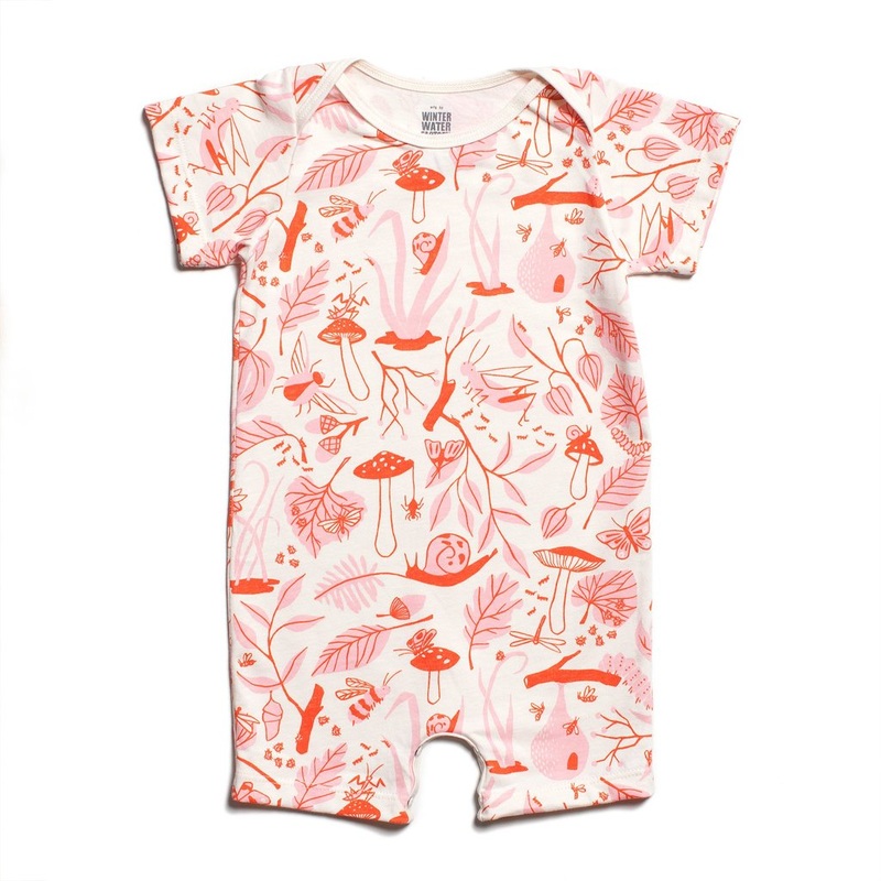 Summer Romper – Leaves & Bugs Red & Pink – Choose Size –