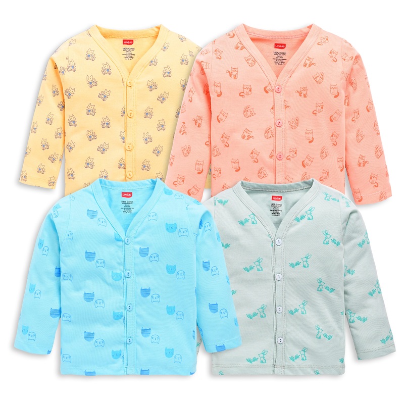 Baby Boys & Baby Girls Pack Of 4 Full Sleeve Jhabla, 100% Cotton S – 1 to 3 months