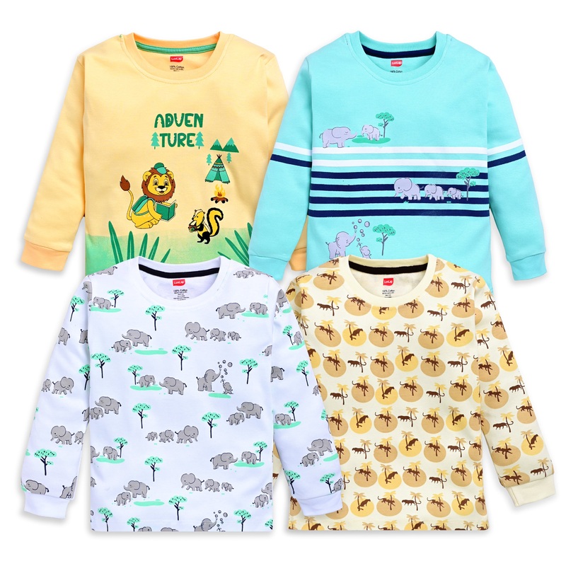 Baby Boys Regular Fit 100% Cotton Full Sleeves Boys T-Shirts Sets Pack Of 4, White, Lt.Pastel Green, Mango, Off White M – 3 to 6 Months