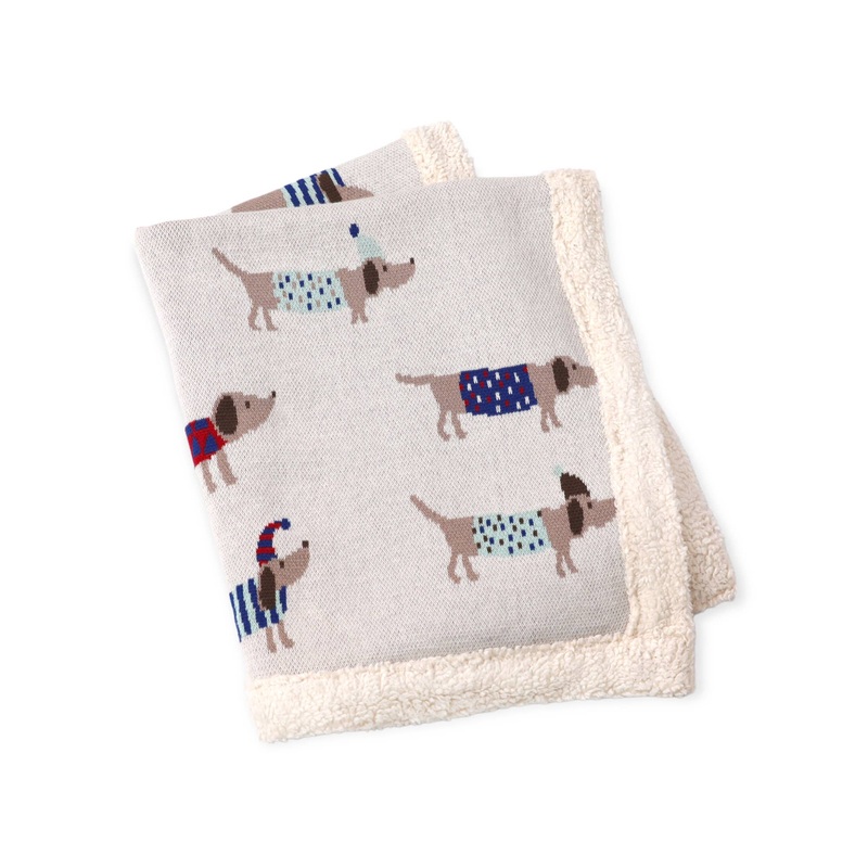 Cozy Sherpa Knit Baby Blanket – dachshund dog (organic) London Dog Red