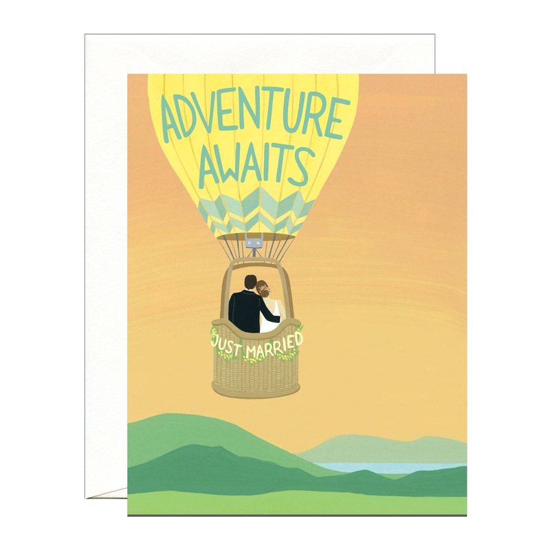 Hot Air Balloon Sunset Adventure Bride & Groom Wedding Card
