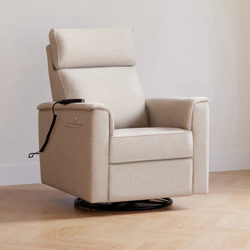 Monogram Willa Deluxe Power Recliner and Swivel Glider with Heat and Massage Ivory Corduroy