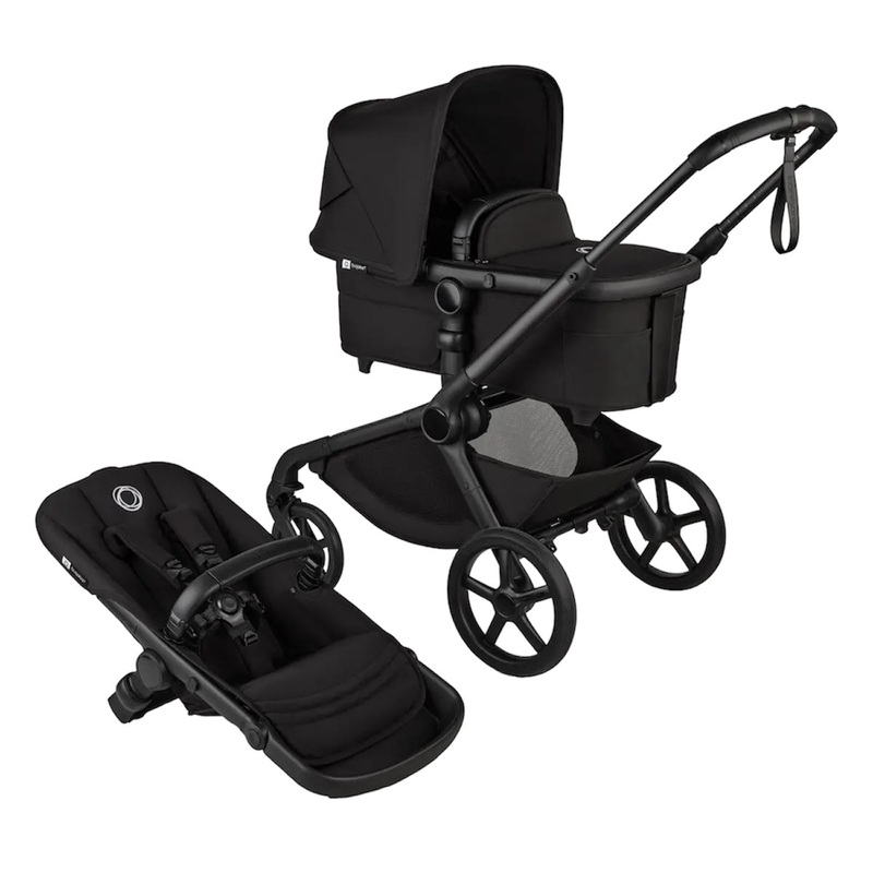 Bugaboo Kangaroo Bassinet and Seat Stroller Midnight Black Sun Canopy / Midnight Black Fabrics / Black Chassis