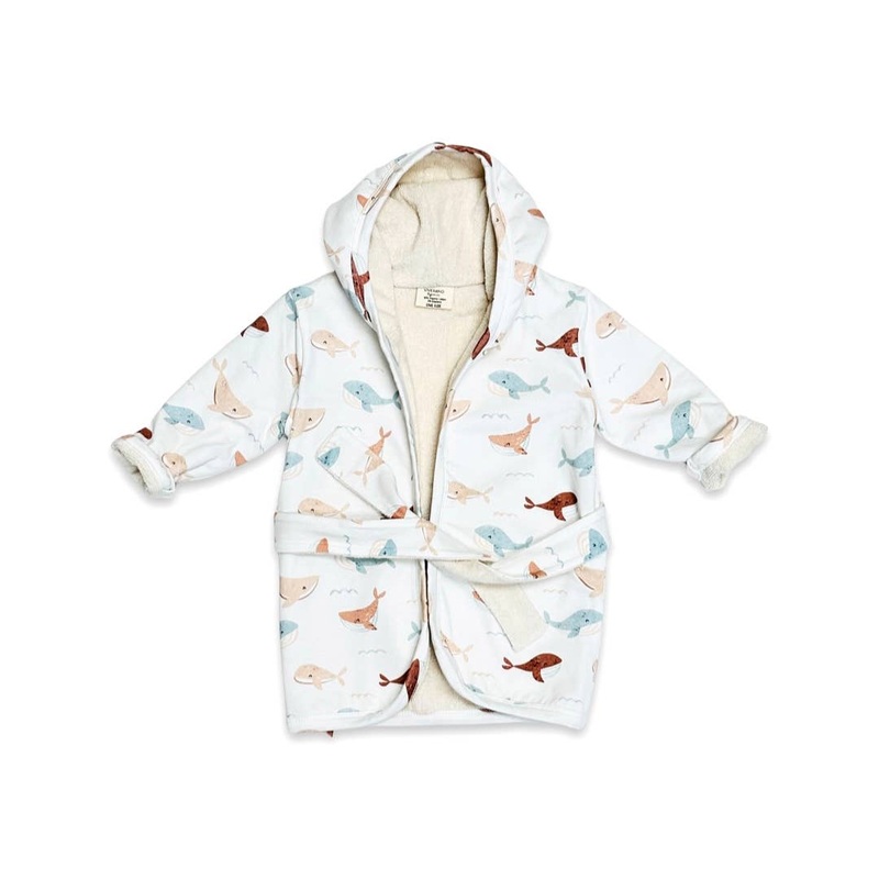 Whales Hooded Baby Bathrobe  Natural (One Size)