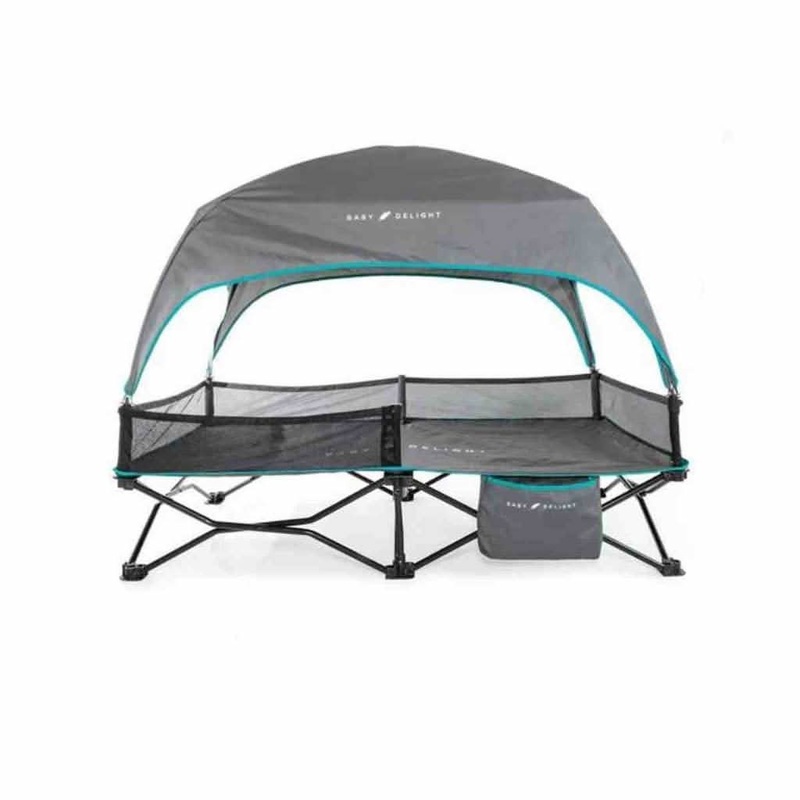 Go With Me Bungalow Deluxe Portable Travel Cot, Grey/Teal Grey / Teal