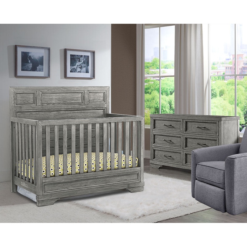 Westwood Foundry 2 Piece Nursery Set – Crib and 6 Drawer in Brushed Pewter