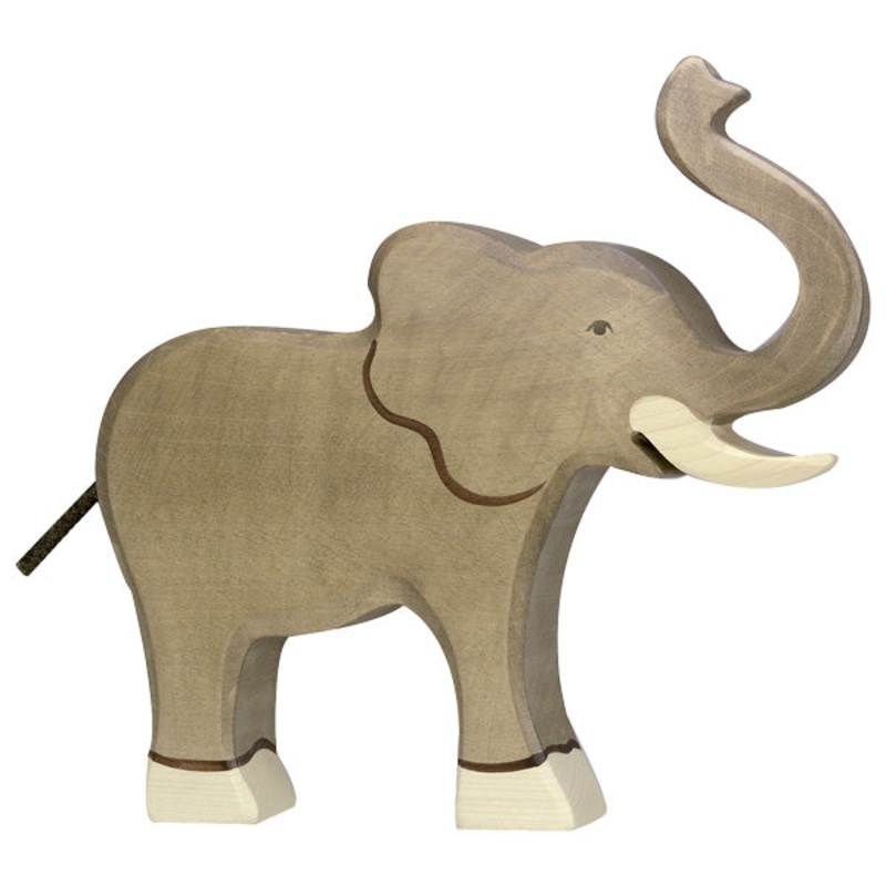Wooden Safari Animals Elephant Trunk Raised