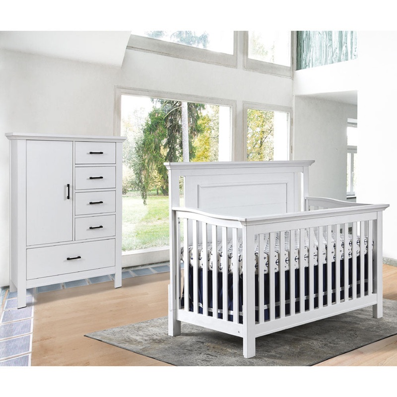 Fawn Baby Yosemite 2 Piece Nursery Set – Flat Top Crib and Chifferobe in Vintage White