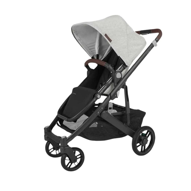 UPPAbaby CRUZ V2 Stroller Anthony: White And Grey Chenille/ Carbon Frame/ Chestnut Leather
