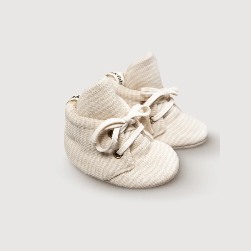 Wool Rib Baby Booties | Oat Stripe 0-6M