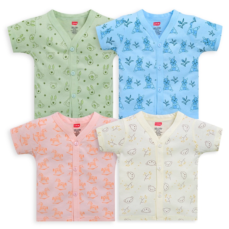 Baby Boys & Baby Girls Pack Of 4 Half Sleeve Jhabla, 100% Cotton S – 1 to 3 months
