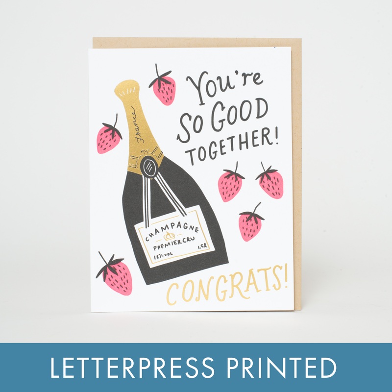 Wedding Congrats Champagne Letterpress Greeting Card by Hello!Lucky paper tab
