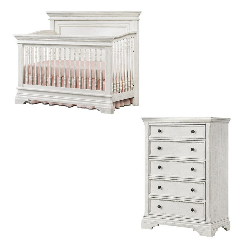 Westwood Olivia 2 Piece Nursery Set – Crib and 5 Drawer Chest in Brushed White
