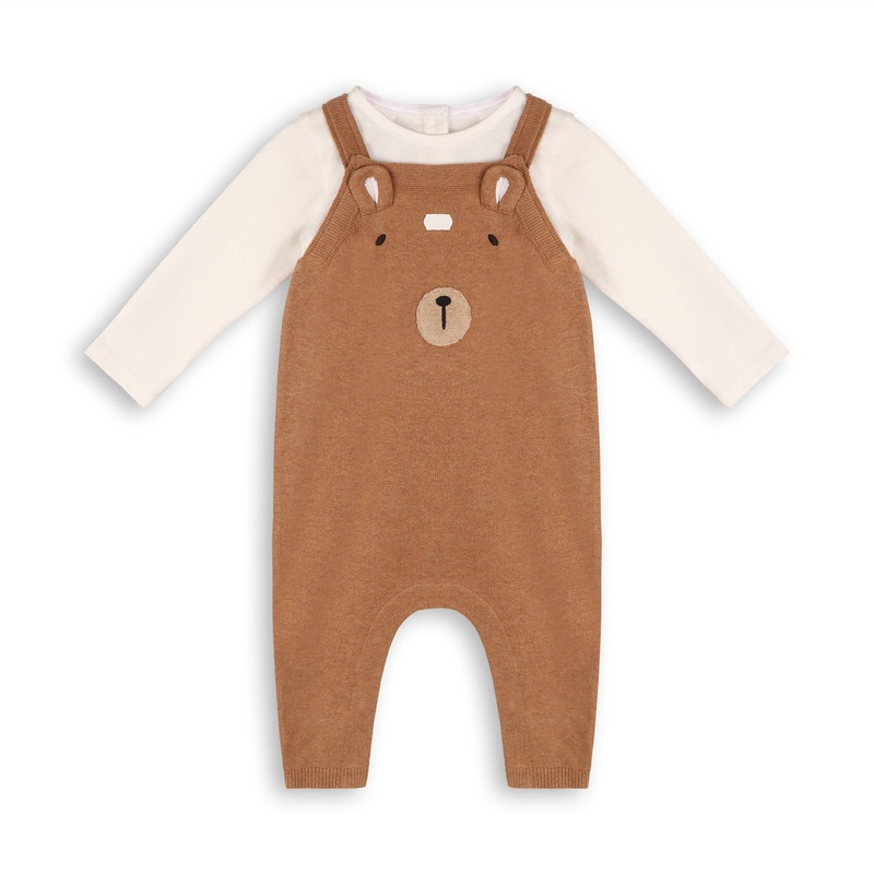 Bear Sweater Knit Baby Overall & Bodysuit Set (Organic): Chai Spice / 12-18M
