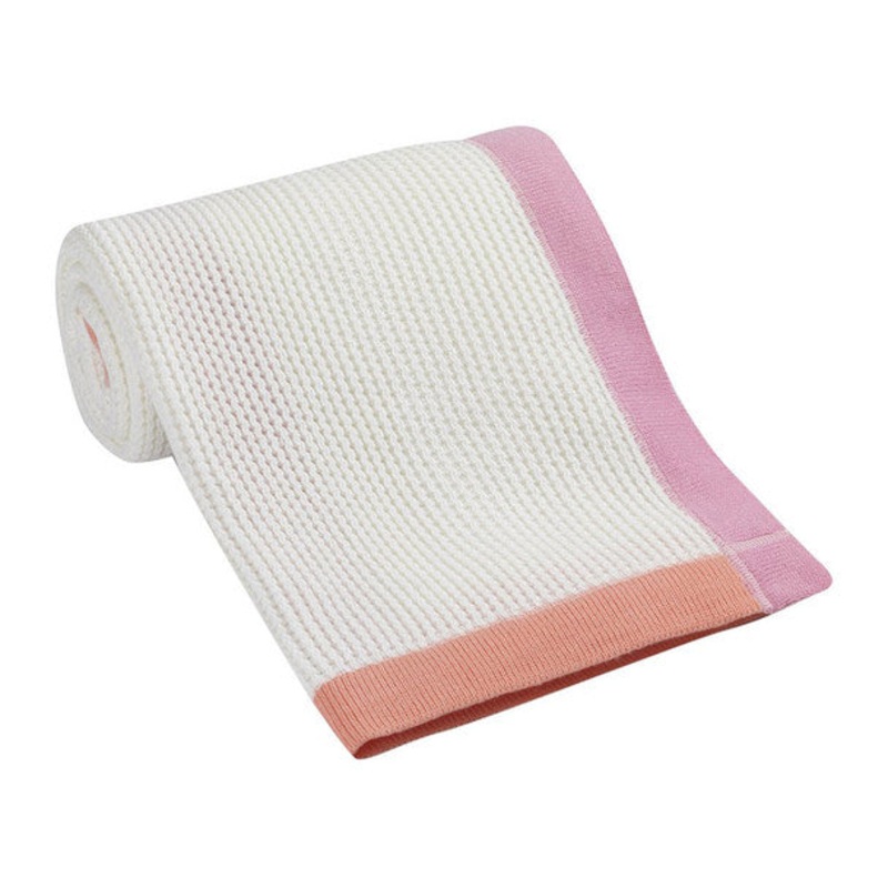 Lambs & Ivy Designer Blankets Border Knit Blanket – Pink/Orange
