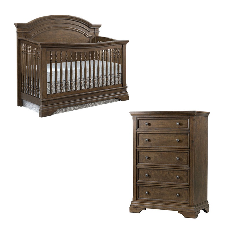 Westwood Olivia 2 Piece Nursery Set – Arched Crib and 5 Drawer Chest in Rosewood