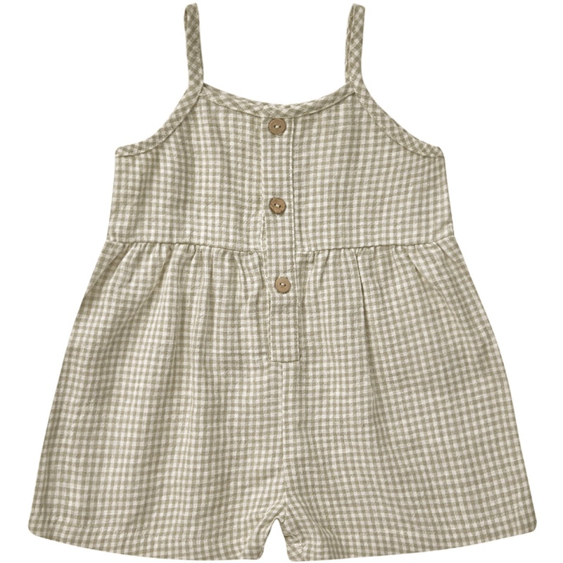 Button Romper | Sage Gingham 3-6M