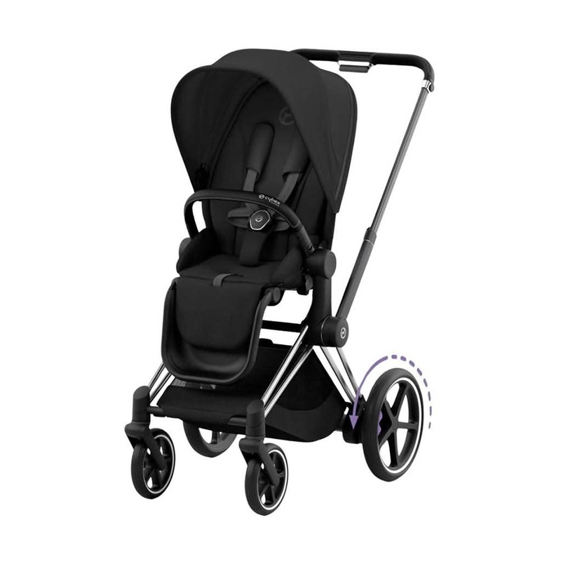 Cybex ePriam 2 Stroller Chrome Frame With Black Handle and Sepia Black Seat
