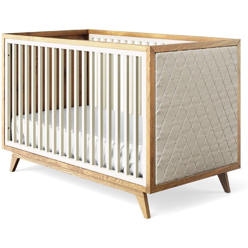 Romina Uptown Classic Crib (Tufted Sides) Bianco Satinato Beige Linen