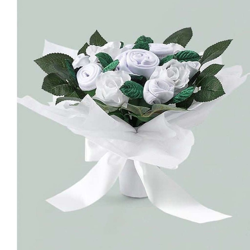 Babyblooms Hand Tied Baby Clothes Bouquet White