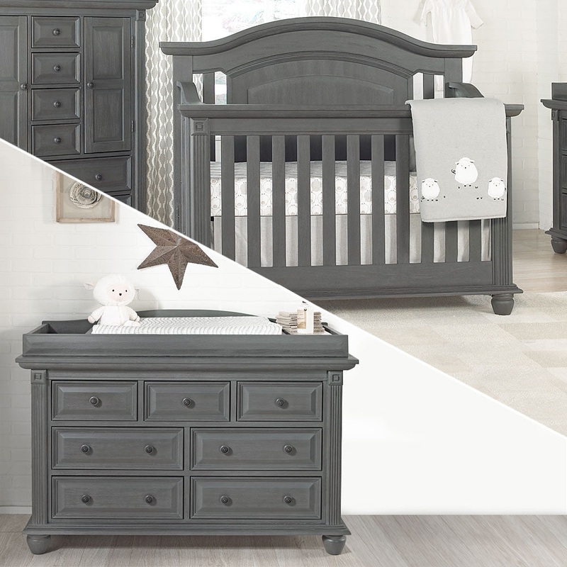 Oxford London Lane 2 Piece Nursery Set – Crib & Dresser in Arctic Gray